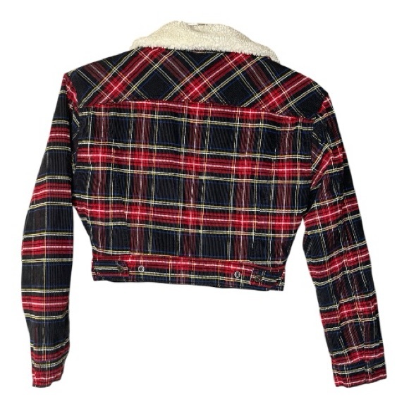 Levi's Cream Sherpa Jacket with Corduroy Plaid Accents Sz XS - Picture 3 of 6